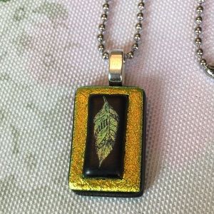 Dichroic Glass Pendant Necklace Gold Leaf NWT